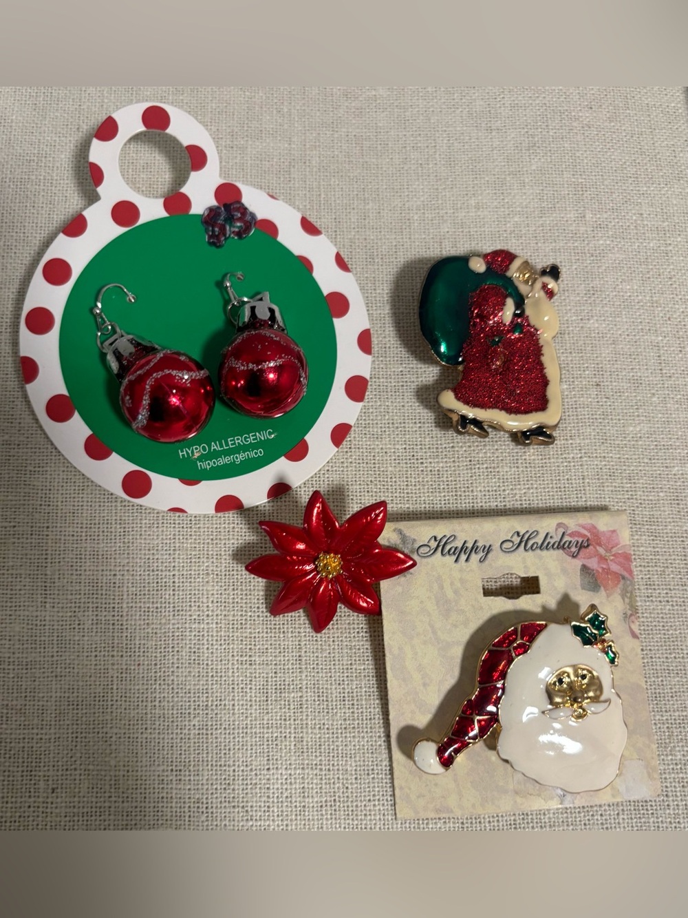 Vintage Christmas Jewelry Brooches and Earrings
